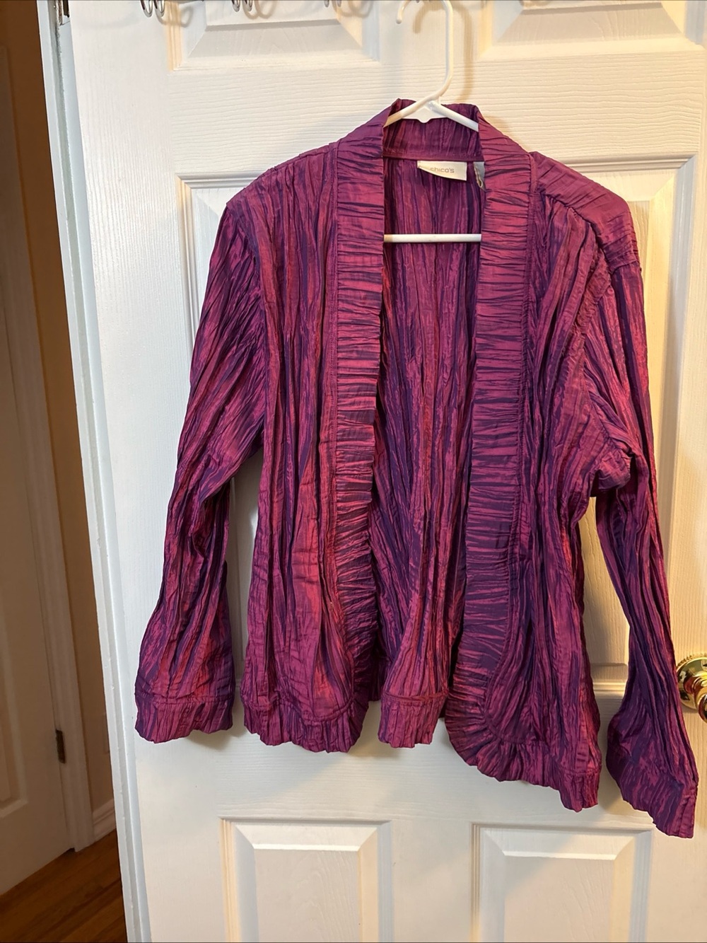 Chico's Crinkled Open-Front Cardigan - Purple